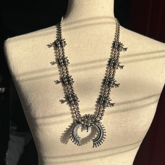 Faux Turquoise and Silver Squash-Blossom Necklace - Picture 7 of 13